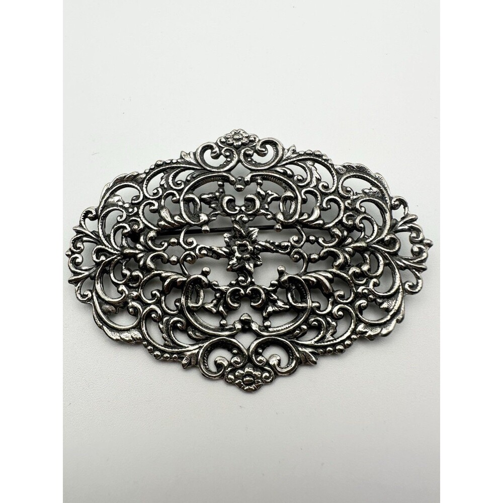 Vintage Filigree Floral Pin Brooch Large